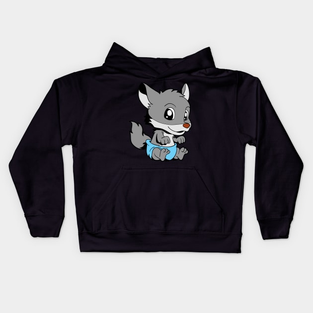 Kawaii Baby Wolf Kids Hoodie by Modern Medieval Design